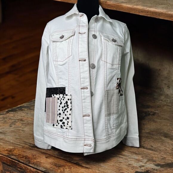 NWT LOGO White Patchwork Denim Jacket (0) - Picture 1 of 10